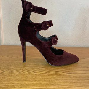 Obsel Burgundy Velvet Stilletto Heels with Buckles